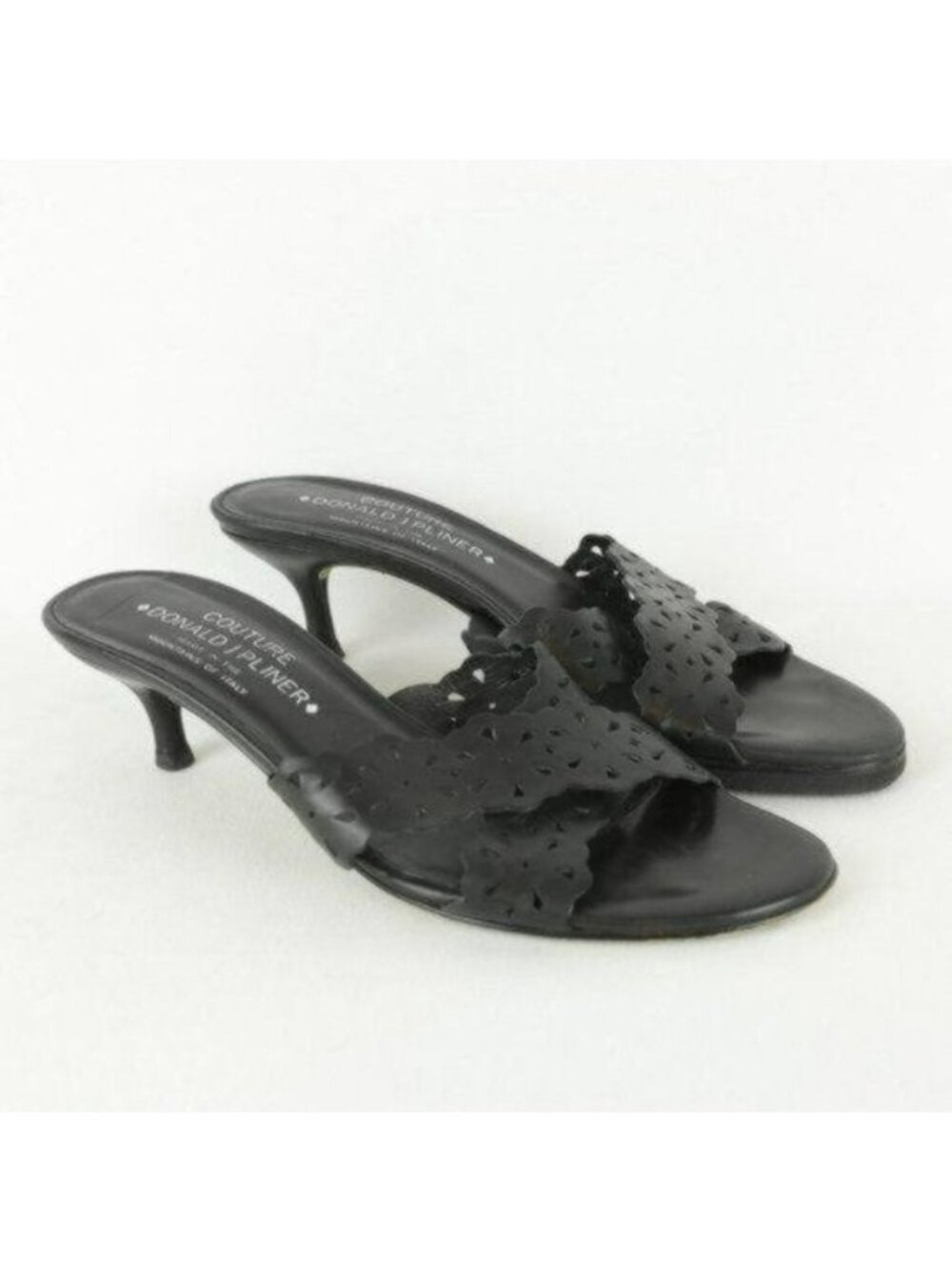 Donald J. Pliner Women's Size 8 Black Lazer Cut Cross Strap Leather Mule Sandals